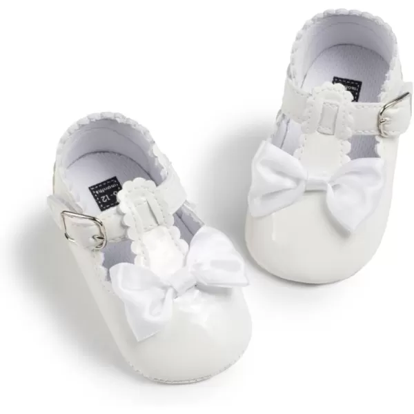 Meckior Infant Baby Girls Soft Sole Bowknot Princess Wedding Dress Mary Jane Flats Prewalker Newborn Light Baby Sneaker ShoesH20White