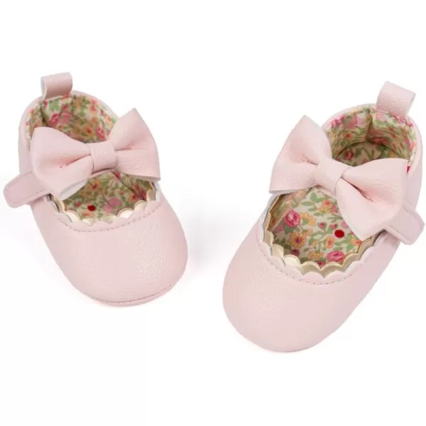 Meckior Newborn Baby Girls Dress Shoes Infant Bowknot Soft Sole Mary Jane Moccasins Baptism Christening Crib Shoes Wedding Princess FlatsAPink