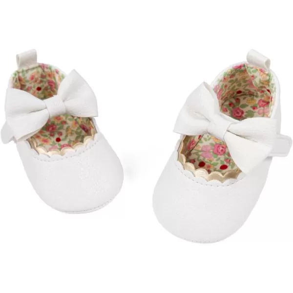 Meckior Newborn Baby Girls Dress Shoes Infant Bowknot Soft Sole Mary Jane Moccasins Baptism Christening Crib Shoes Wedding Princess FlatsAWhite