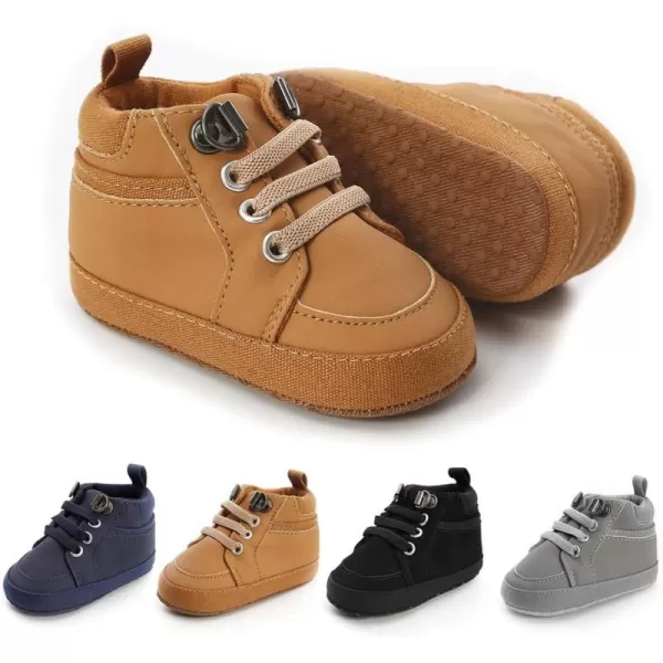 Meckior Toddler Baby Boys Girls High Tops Ankle Sneakers Soft AntiSlip Sole PU Leather Moccasins Infant Newborn Prewalker First Walking Crib ShoesA01Brown