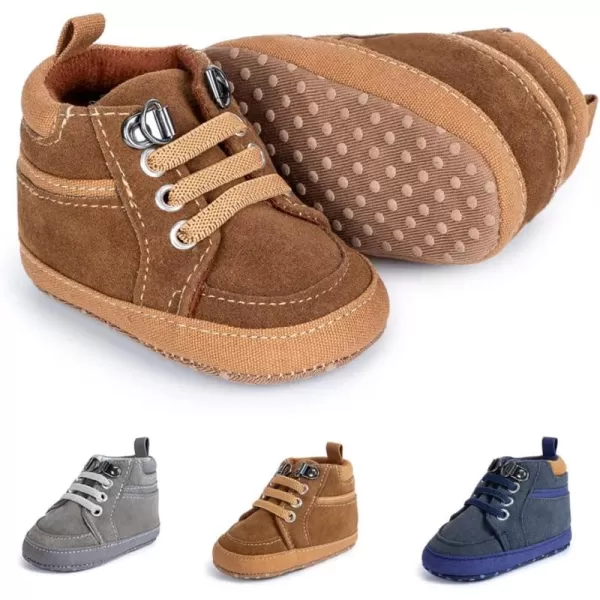 Meckior Toddler Baby Boys Girls High Tops Ankle Sneakers Soft AntiSlip Sole PU Leather Moccasins Infant Newborn Prewalker First Walking Crib ShoesA01Brown Moccasins