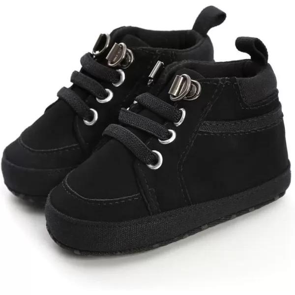 Meckior Toddler Baby Boys Girls High Tops Ankle Sneakers Soft AntiSlip Sole PU Leather Moccasins Infant Newborn Prewalker First Walking Crib ShoesA02Black
