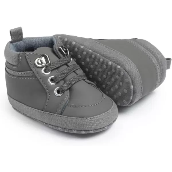 Meckior Toddler Baby Boys Girls High Tops Ankle Sneakers Soft AntiSlip Sole PU Leather Moccasins Infant Newborn Prewalker First Walking Crib ShoesA02Deep Gray