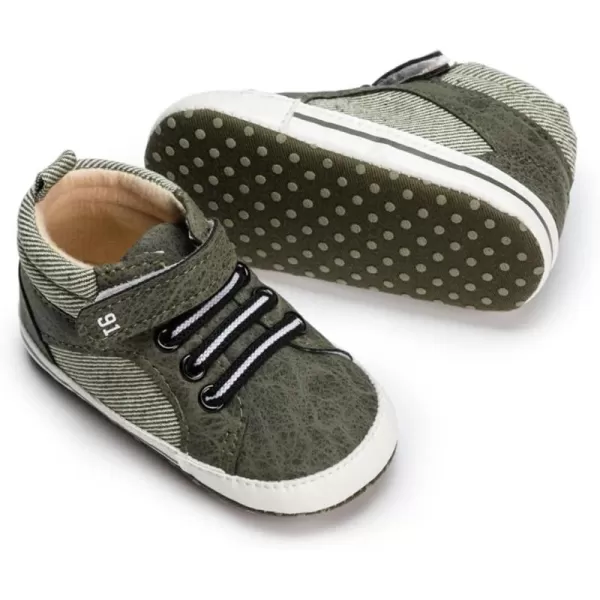 Meckior Toddler Baby Boys Girls High Tops Ankle Sneakers Soft AntiSlip Sole PU Leather Moccasins Infant Newborn Prewalker First Walking Crib ShoesA05Army Green