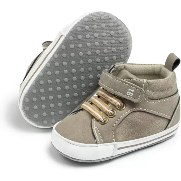 Meckior Toddler Baby Boys Girls High Tops Ankle Sneakers Soft AntiSlip Sole PU Leather Moccasins Infant Newborn Prewalker First Walking Crib ShoesA05Apricot