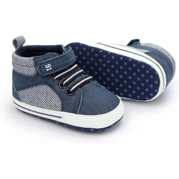Meckior Toddler Baby Boys Girls High Tops Ankle Sneakers Soft AntiSlip Sole PU Leather Moccasins Infant Newborn Prewalker First Walking Crib ShoesA05Blue