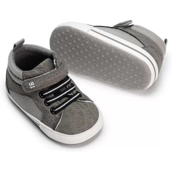 Meckior Toddler Baby Boys Girls High Tops Ankle Sneakers Soft AntiSlip Sole PU Leather Moccasins Infant Newborn Prewalker First Walking Crib ShoesA05Grey