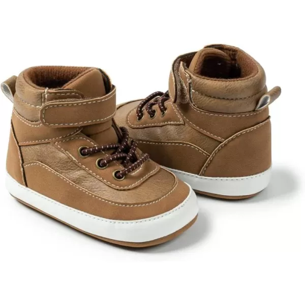 Meckior Toddler Baby Boys Girls High Tops Ankle Sneakers Soft AntiSlip Sole PU Leather Moccasins Infant Newborn Prewalker First Walking Crib ShoesA09Brown