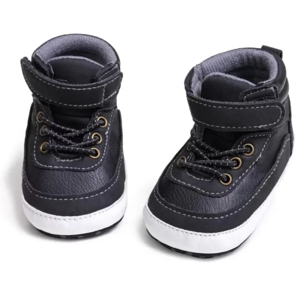 Meckior Toddler Baby Boys Girls High Tops Ankle Sneakers Soft AntiSlip Sole PU Leather Moccasins Infant Newborn Prewalker First Walking Crib ShoesA09Black