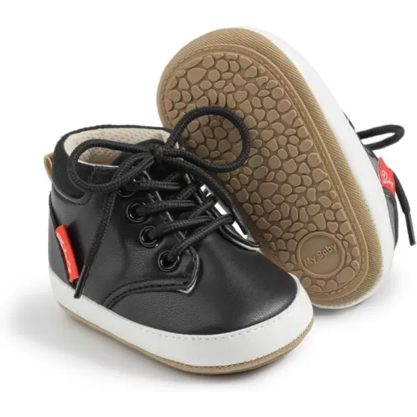 Meckior Toddler Baby Boys Girls High Tops Ankle Sneakers Soft AntiSlip Sole PU Leather Moccasins Infant Newborn Prewalker First Walking Crib ShoesA10Black