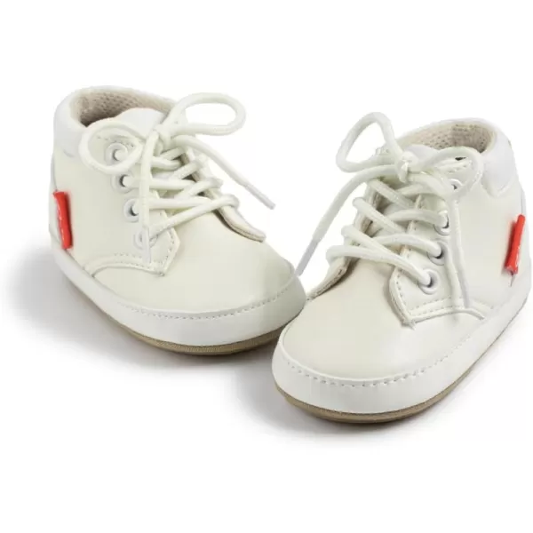 Meckior Toddler Baby Boys Girls High Tops Ankle Sneakers Soft AntiSlip Sole PU Leather Moccasins Infant Newborn Prewalker First Walking Crib ShoesA10White