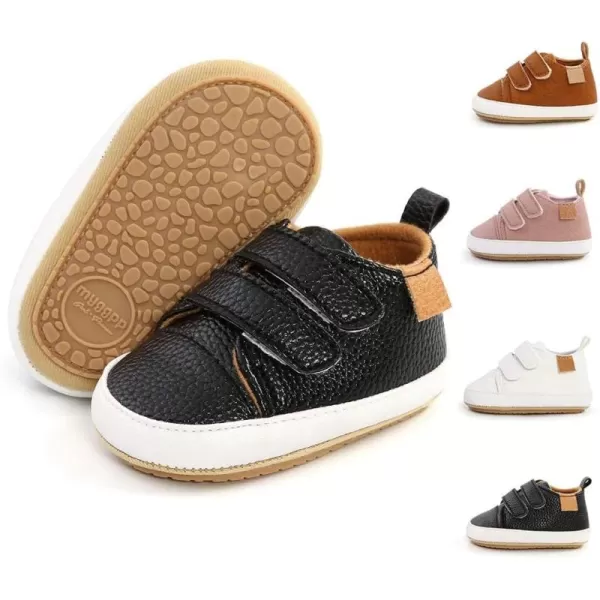 Meckior Toddler Baby Boys Girls High Tops Ankle Sneakers Soft AntiSlip Sole PU Leather Moccasins Infant Newborn Prewalker First Walking Crib ShoesA11Black