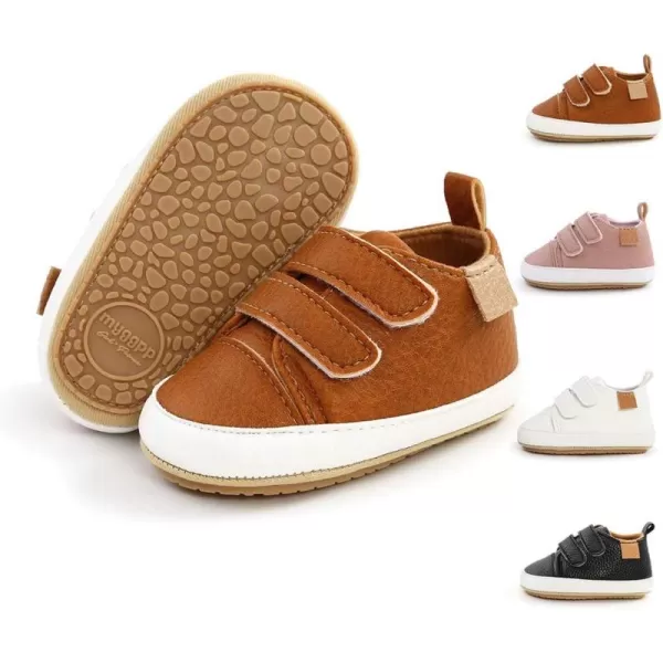 Meckior Toddler Baby Boys Girls High Tops Ankle Sneakers Soft AntiSlip Sole PU Leather Moccasins Infant Newborn Prewalker First Walking Crib ShoesA11Brown