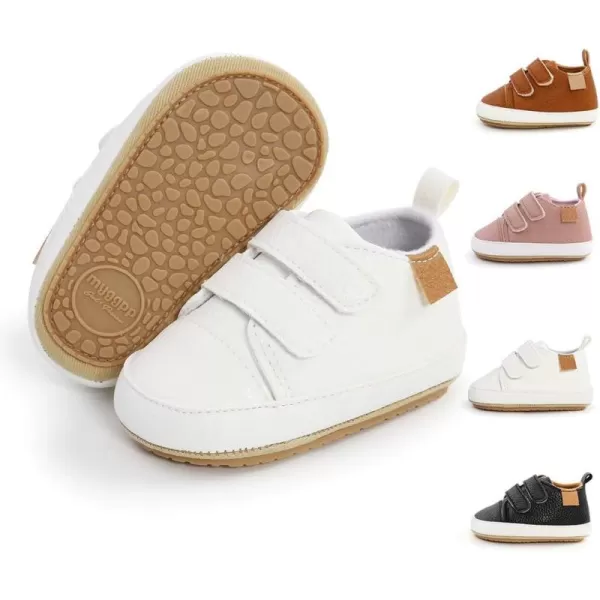 Meckior Toddler Baby Boys Girls High Tops Ankle Sneakers Soft AntiSlip Sole PU Leather Moccasins Infant Newborn Prewalker First Walking Crib ShoesA11White