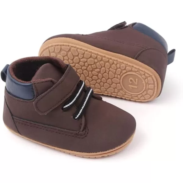 Meckior Toddler Baby Boys Girls High Tops Ankle Sneakers Soft AntiSlip Sole PU Leather Moccasins Infant Newborn Prewalker First Walking Crib ShoesA20Brown