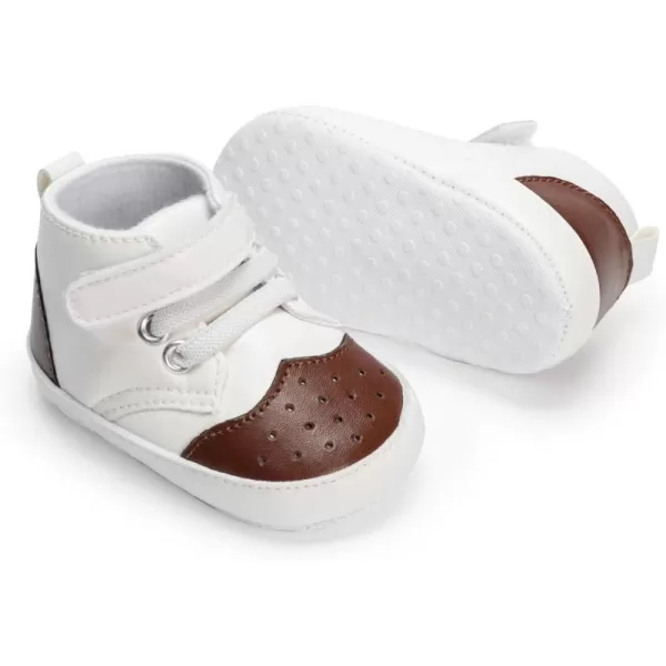 Meckior Toddler Baby Boys Girls High Tops Ankle Sneakers Soft AntiSlip Sole PU Leather Moccasins Infant Newborn Prewalker First Walking Crib ShoesA30White