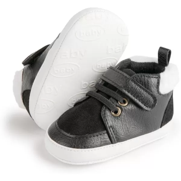 Meckior Toddler Baby Boys Girls High Tops Ankle Sneakers Soft AntiSlip Sole PU Leather Moccasins Infant Newborn Prewalker First Walking Crib ShoesA32Black