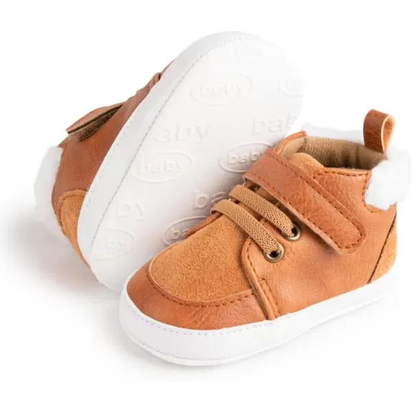 Meckior Toddler Baby Boys Girls High Tops Ankle Sneakers Soft AntiSlip Sole PU Leather Moccasins Infant Newborn Prewalker First Walking Crib ShoesA32Brown