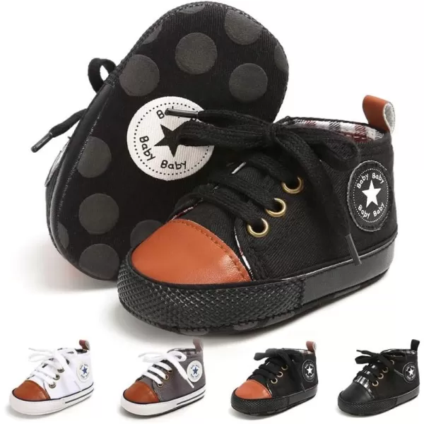 Meckior Toddler Baby Boys Girls High Tops Ankle Sneakers Soft AntiSlip Sole PU Leather Moccasins Infant Newborn Prewalker First Walking Crib ShoesABlackbrown
