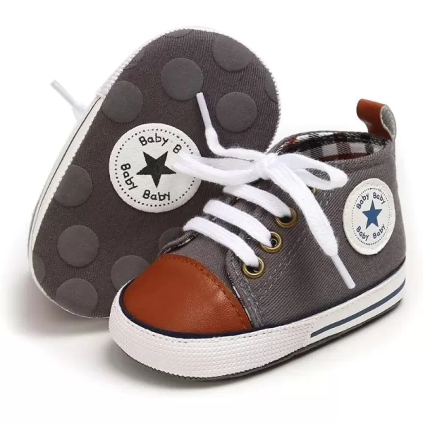 Meckior Toddler Baby Boys Girls High Tops Ankle Sneakers Soft AntiSlip Sole PU Leather Moccasins Infant Newborn Prewalker First Walking Crib ShoesAGray