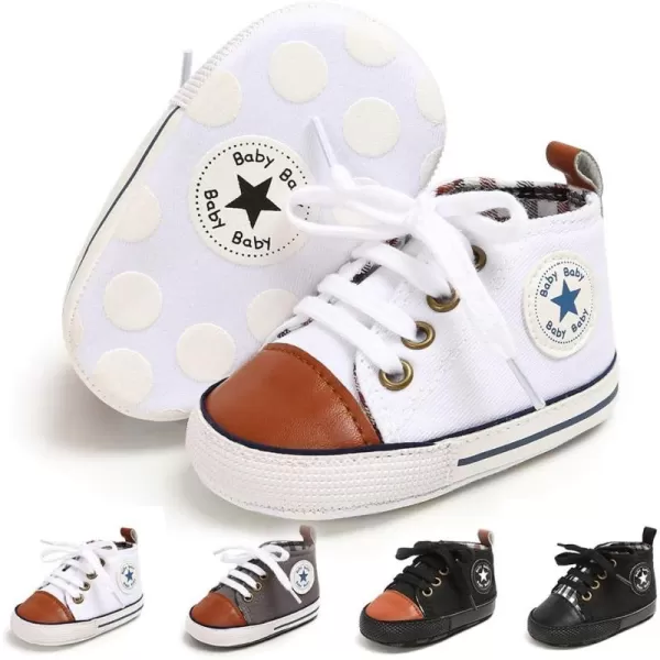 Meckior Toddler Baby Boys Girls High Tops Ankle Sneakers Soft AntiSlip Sole PU Leather Moccasins Infant Newborn Prewalker First Walking Crib ShoesAWhite