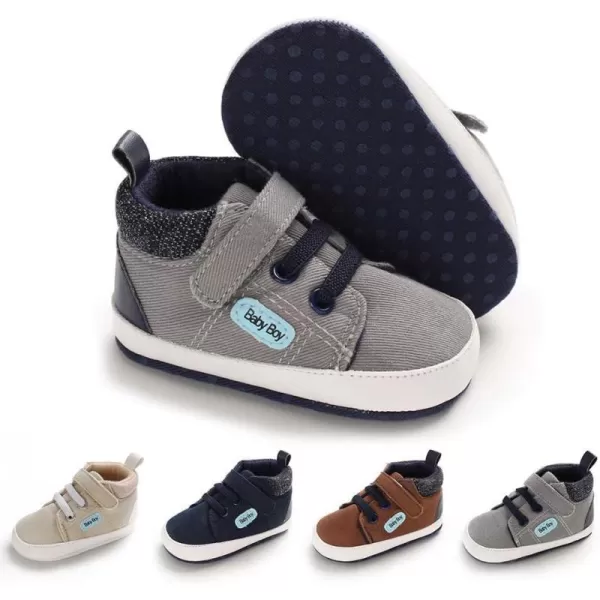Meckior Toddler Baby Boys Girls High Tops Ankle Sneakers Soft AntiSlip Sole PU Leather Moccasins Infant Newborn Prewalker First Walking Crib ShoesB02Gray