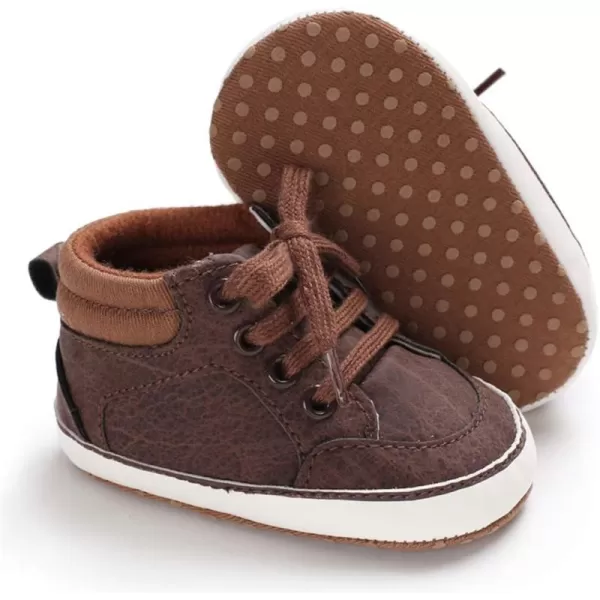 Meckior Toddler Baby Boys Girls High Tops Ankle Sneakers Soft AntiSlip Sole PU Leather Moccasins Infant Newborn Prewalker First Walking Crib ShoesC01Brown