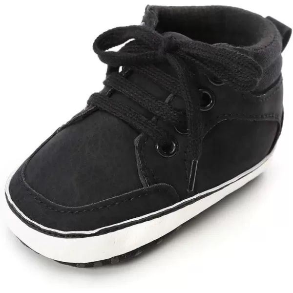 Meckior Toddler Baby Boys Girls High Tops Ankle Sneakers Soft AntiSlip Sole PU Leather Moccasins Infant Newborn Prewalker First Walking Crib ShoesC01Black