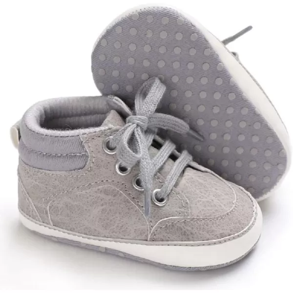 Meckior Toddler Baby Boys Girls High Tops Ankle Sneakers Soft AntiSlip Sole PU Leather Moccasins Infant Newborn Prewalker First Walking Crib ShoesC01Gray