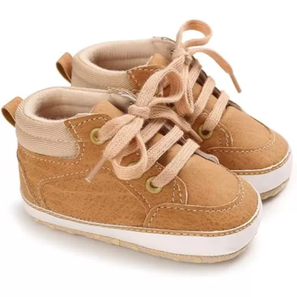 Meckior Toddler Baby Boys Girls High Tops Ankle Sneakers Soft AntiSlip Sole PU Leather Moccasins Infant Newborn Prewalker First Walking Crib ShoesC01Yellow