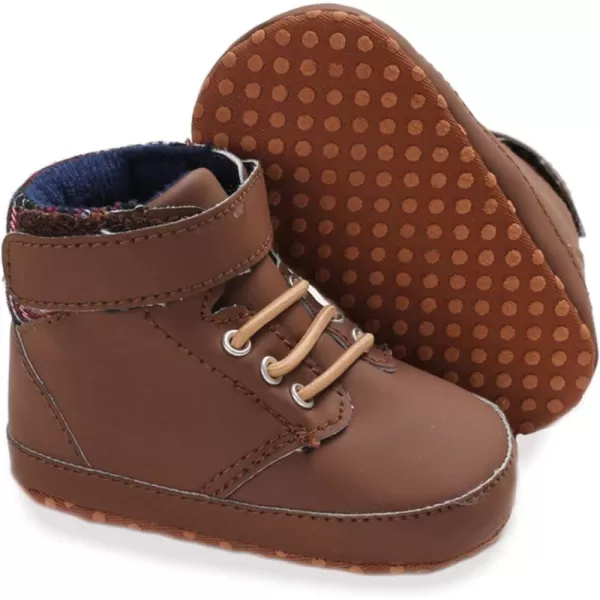 Meckior Toddler Baby Boys Girls High Tops Ankle Sneakers Soft AntiSlip Sole PU Leather Moccasins Infant Newborn Prewalker First Walking Crib ShoesC02Brown
