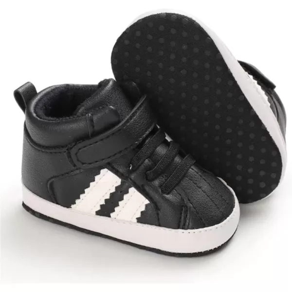 Meckior Toddler Baby Boys Girls High Tops Ankle Sneakers Soft AntiSlip Sole PU Leather Moccasins Infant Newborn Prewalker First Walking Crib ShoesFBlack