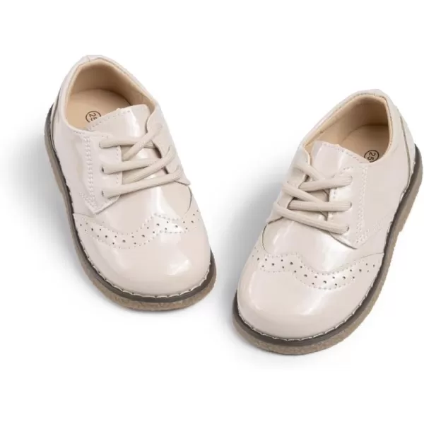 Meckior Toddler Boys Girls Dress Shoes Little Kid Oxford Shoes Wedding Church Dress Shoes PU Leather Lace Up School Uniform Loafer FlatsA10Beigepatent Leather