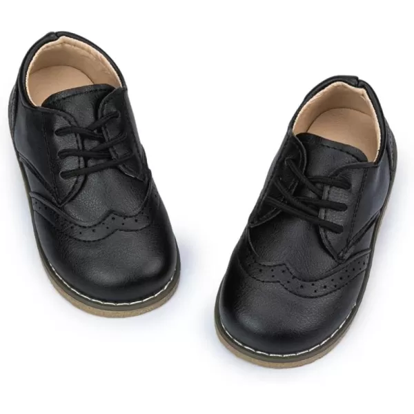 Meckior Toddler Boys Girls Dress Shoes Little Kid Oxford Shoes Wedding Church Dress Shoes PU Leather Lace Up School Uniform Loafer FlatsABlack