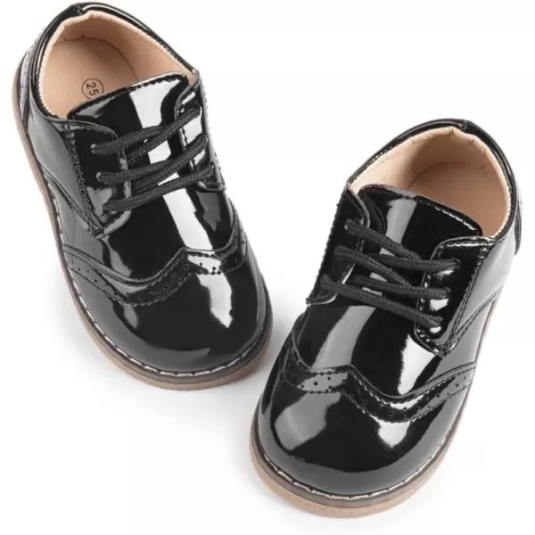 Meckior Toddler Boys Girls Dress Shoes Little Kid Oxford Shoes Wedding Church Dress Shoes PU Leather Lace Up School Uniform Loafer FlatsABlackpatent Leather