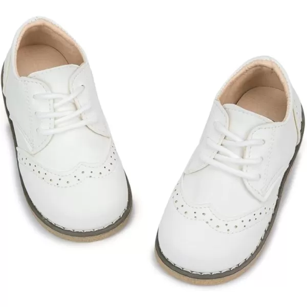 Meckior Toddler Boys Girls Dress Shoes Little Kid Oxford Shoes Wedding Church Dress Shoes PU Leather Lace Up School Uniform Loafer FlatsAWhite
