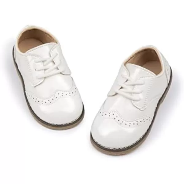 Meckior Toddler Boys Girls Dress Shoes Little Kid Oxford Shoes Wedding Church Dress Shoes PU Leather Lace Up School Uniform Loafer FlatsAWhitepatent Leather