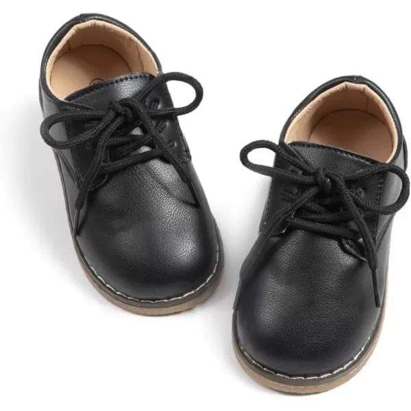 Meckior Toddler Boys Girls Dress Shoes Little Kid Oxford Shoes Wedding Church Dress Shoes PU Leather Lace Up School Uniform Loafer FlatsB01Black