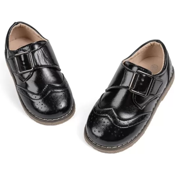 Meckior Toddler Boys Girls Dress Shoes Little Kid Oxford Shoes Wedding Church Dress Shoes PU Leather Lace Up School Uniform Loafer FlatsB10Black