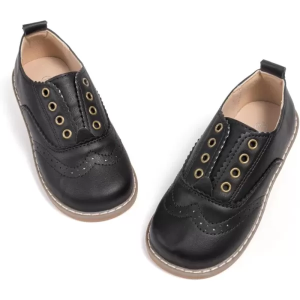 Meckior Toddler Boys Girls Dress Shoes Little Kid Oxford Shoes Wedding Church Dress Shoes PU Leather Lace Up School Uniform Loafer FlatsB12Black