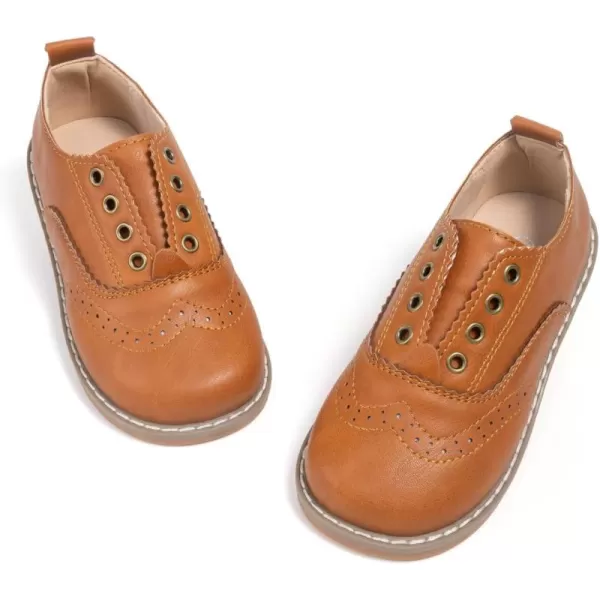 Meckior Toddler Boys Girls Dress Shoes Little Kid Oxford Shoes Wedding Church Dress Shoes PU Leather Lace Up School Uniform Loafer FlatsB12Brown