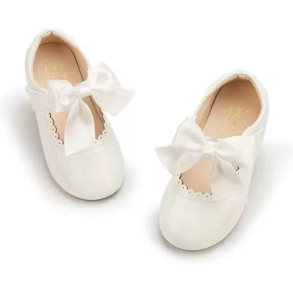 Meckior Toddler Little Girl Mary Jane Dress Shoes Ballet Flats for Girl Party School Shoes Bowknot Princess ShoesA01White