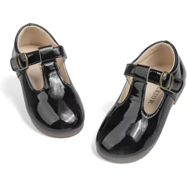 Meckior Toddler Little Girl Mary Jane Dress Shoes Ballet Flats for Girl Party School Shoes Bowknot Princess ShoesB01Mirror Black