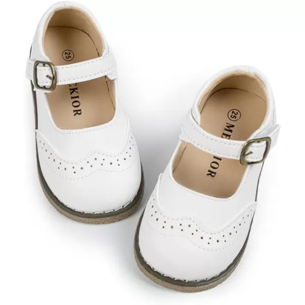 Meckior Toddler Little Girl Mary Jane Dress Shoes Ballet Flats for Girl Party School Shoes Bowknot Princess ShoesC01White