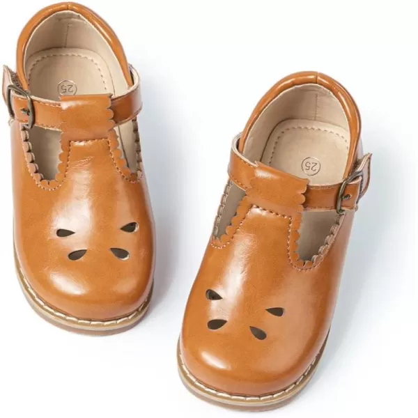 Meckior Toddler Little Girl Mary Jane Dress Shoes Ballet Flats for Girl Party School Shoes Bowknot Princess ShoesD28Deep Brown