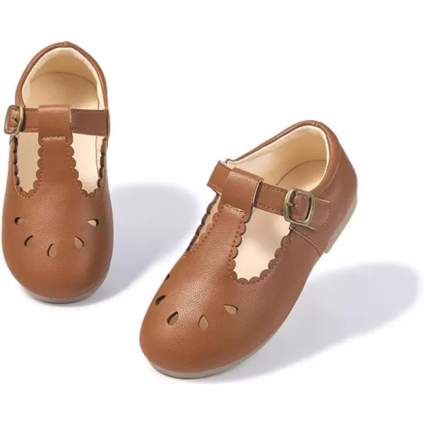 Meckior Toddler Little Girl Mary Jane Dress Shoes Ballet Flats for Girl Party School Shoes Bowknot Princess ShoesDBrown