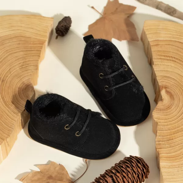 Meckior Baby Booties Newborn Infant Unisex Baby Girls Boys Velvet Rubber AnitSlip Sole Shoes Toddler Fleece Cozy Winter Warm Prewalker BootsA01Black With Fleece