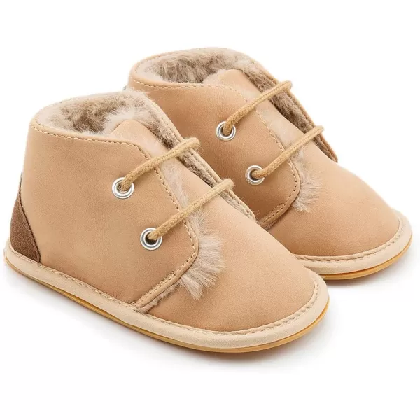 Meckior Baby Booties Newborn Infant Unisex Baby Girls Boys Velvet Rubber AnitSlip Sole Shoes Toddler Fleece Cozy Winter Warm Prewalker BootsA04Little Brown With Fleece