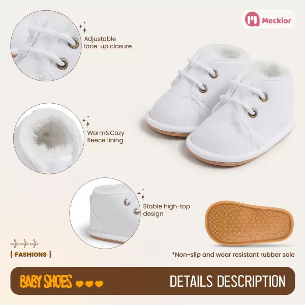 Meckior Baby Booties Newborn Infant Unisex Baby Girls Boys Velvet Rubber AnitSlip Sole Shoes Toddler Fleece Cozy Winter Warm Prewalker BootsA05White With Fleece