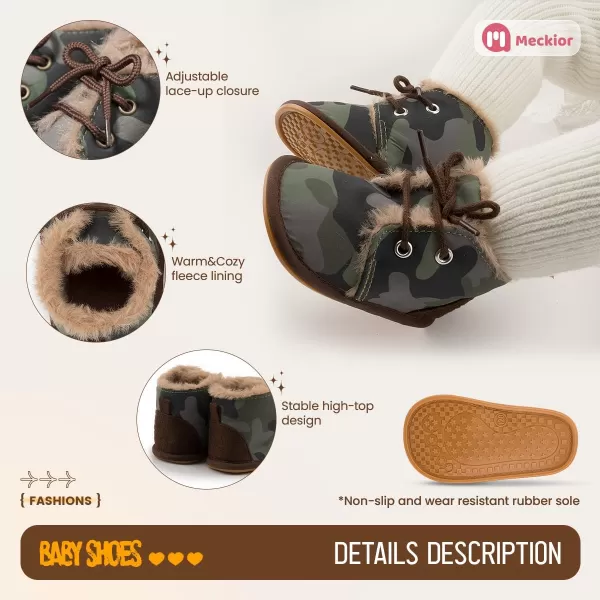 Meckior Baby Booties Newborn Infant Unisex Baby Girls Boys Velvet Rubber AnitSlip Sole Shoes Toddler Fleece Cozy Winter Warm Prewalker BootsA08Green With Fleece